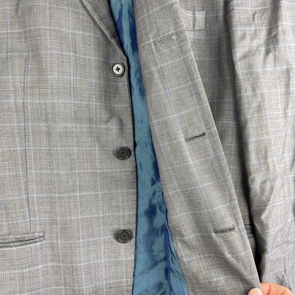 Arnold Brant Reda Super 120's Light Grey Blue Windowpane Blazer Jacket Read* - Picture 7 of 16
